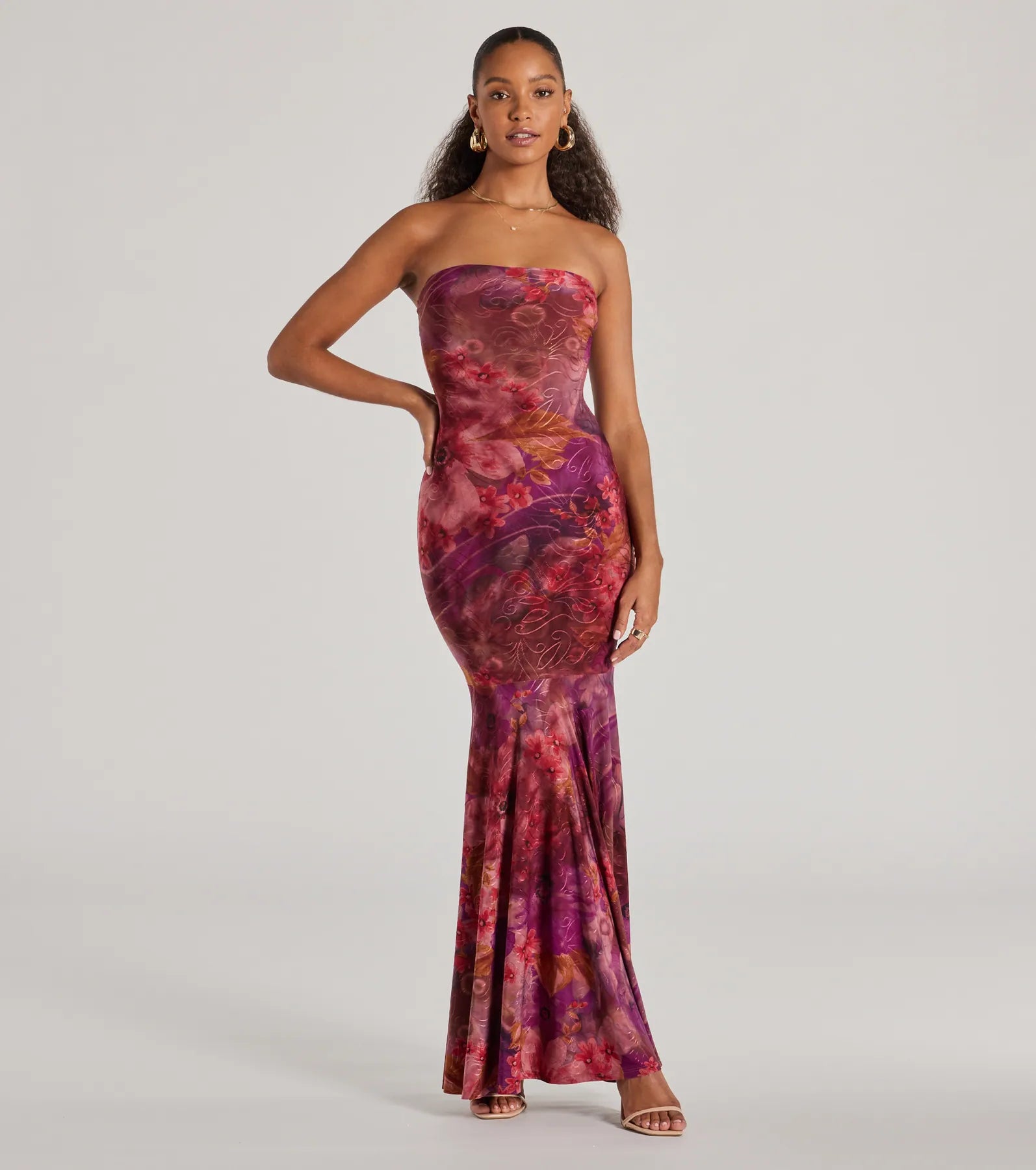 maxi dresses with empire waistsGorgeous Aura Strapless Floral Tie-Dye Maxi Dress