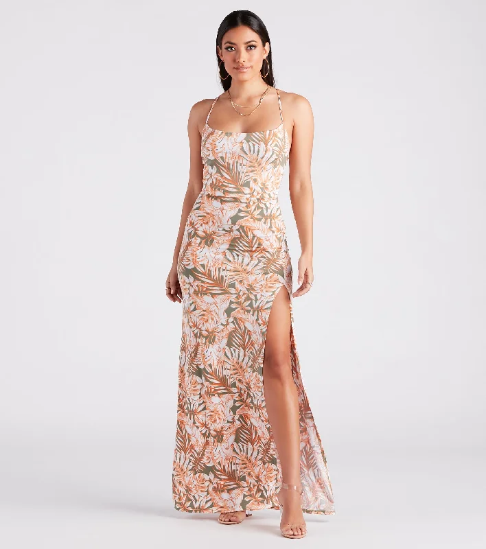 maxi dresses for date nightsGetaway Bound Tropical Cowl Neck Maxi Dress