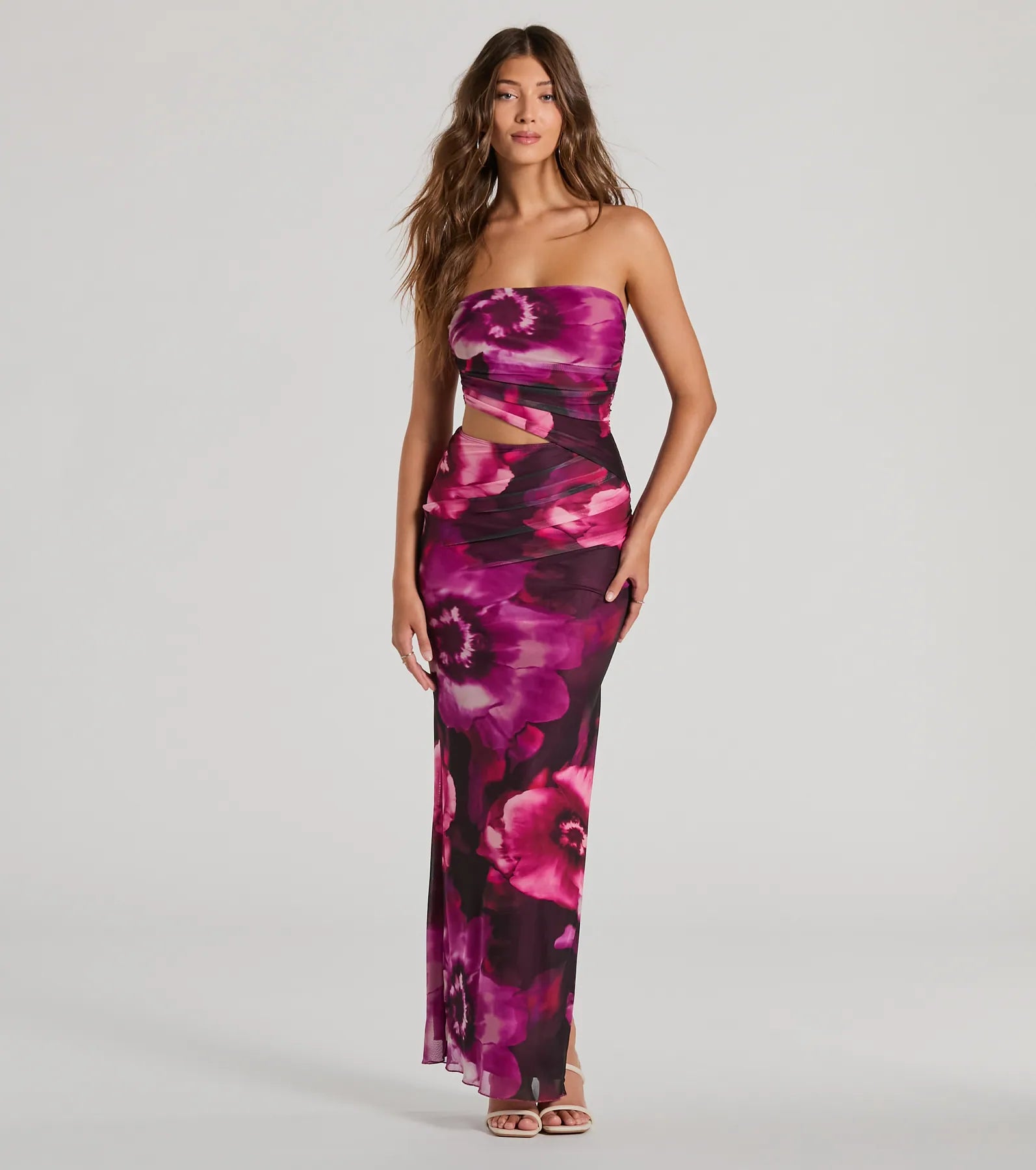 maxi dresses with mermaid silhouettesStunning Favorite Strapless Cutout Floral Maxi Dress