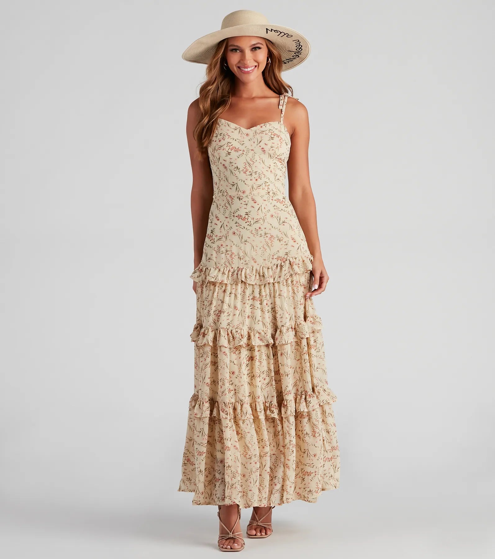 maxi dresses for semi-formal eventsSwept Away Floral Ruffled Maxi Dress