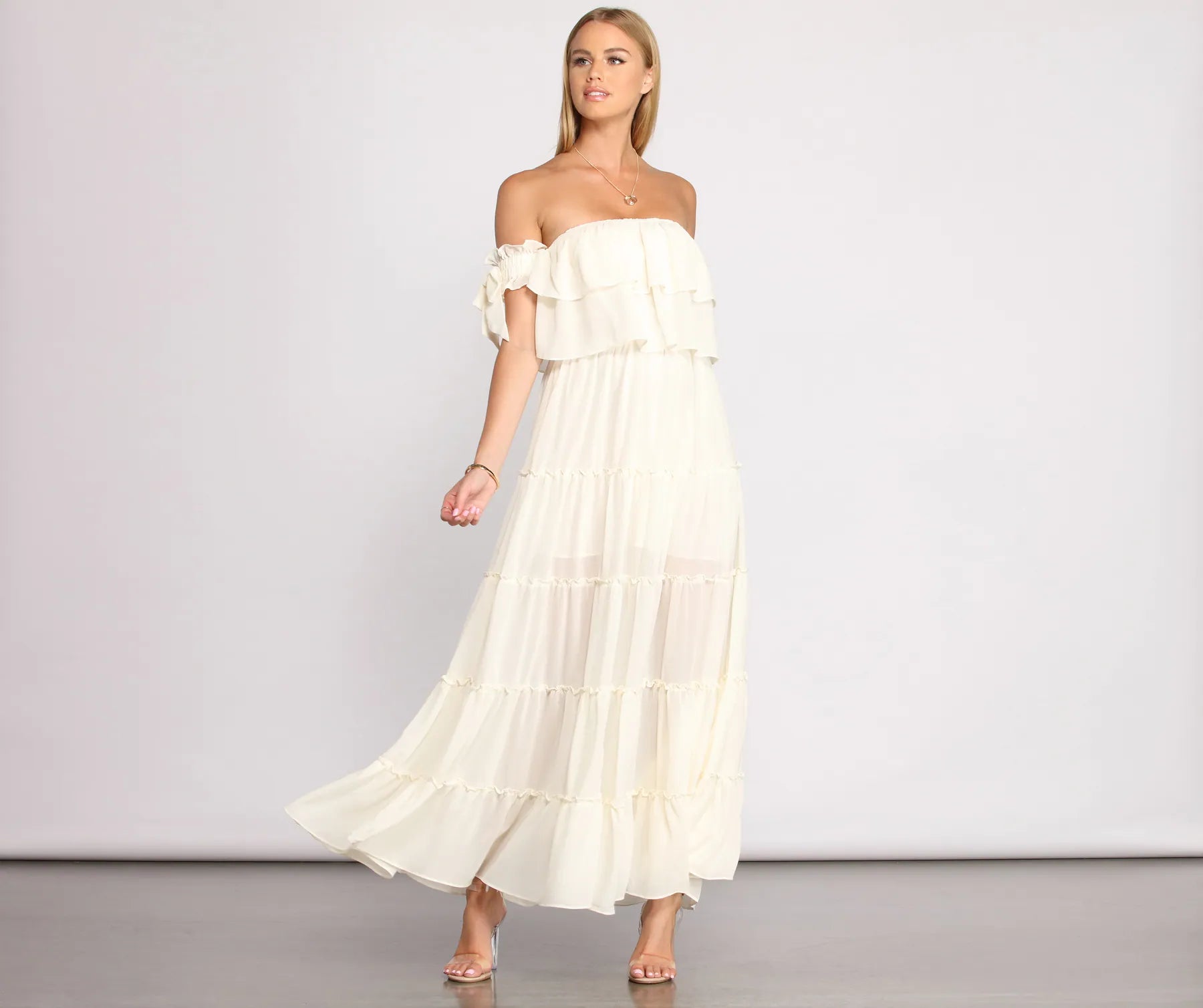 maxi dresses for womenRuffled Romance Off The Shoulder Maxi Dress