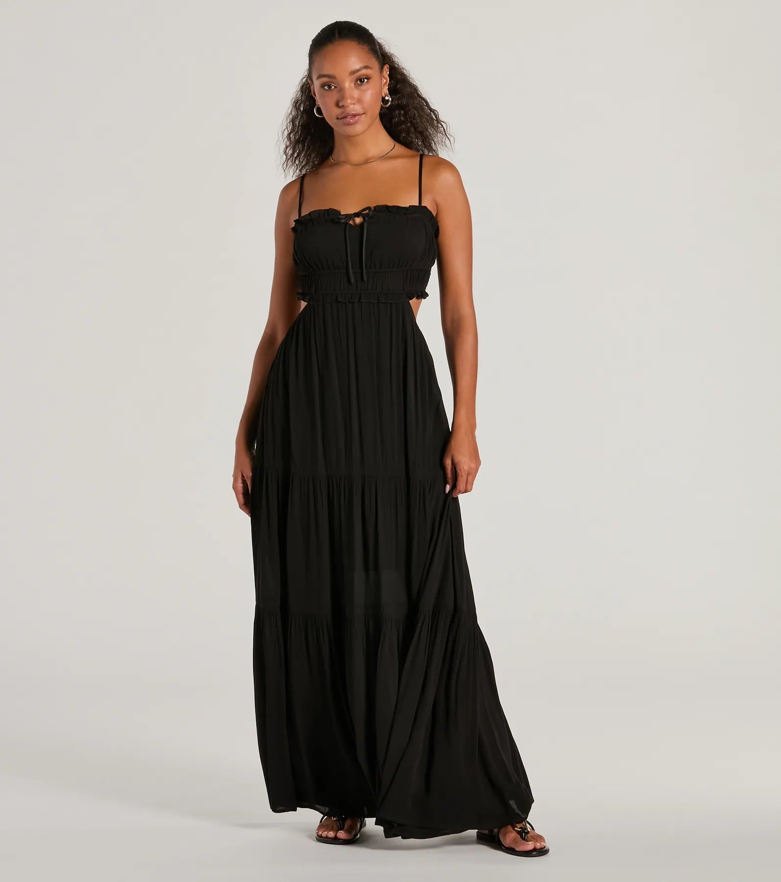 maxi dresses for outdoor weddingsBreezy Look Ruffled Cutout Woven Maxi Dress