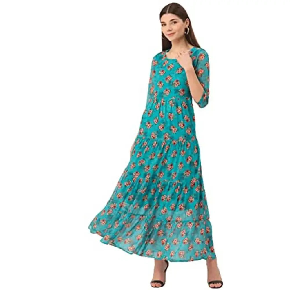 maxi dresses with adjustable strapsDeewa Women's Polyester Floral Print Maxi Dress(Sky Blue)