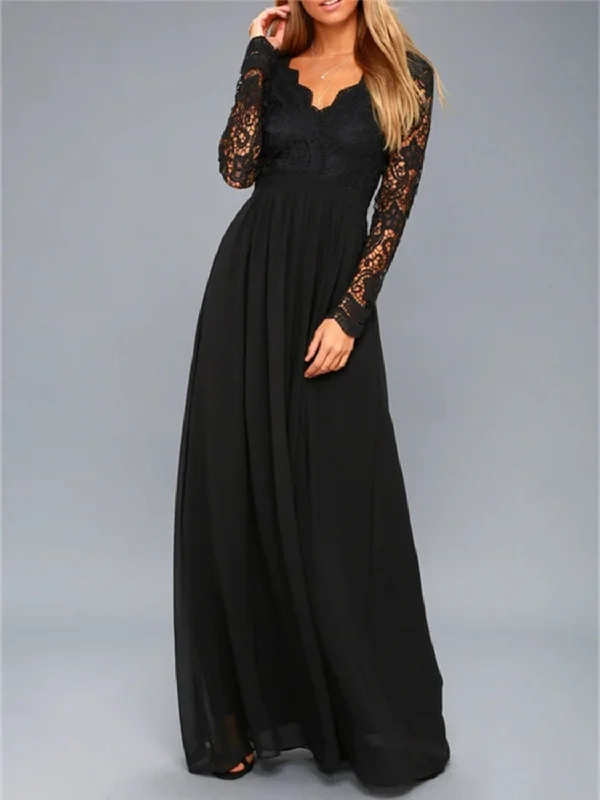 maxi dresses with lace-up detailsLace Detail Backless Long Sleeve Maxi Dress