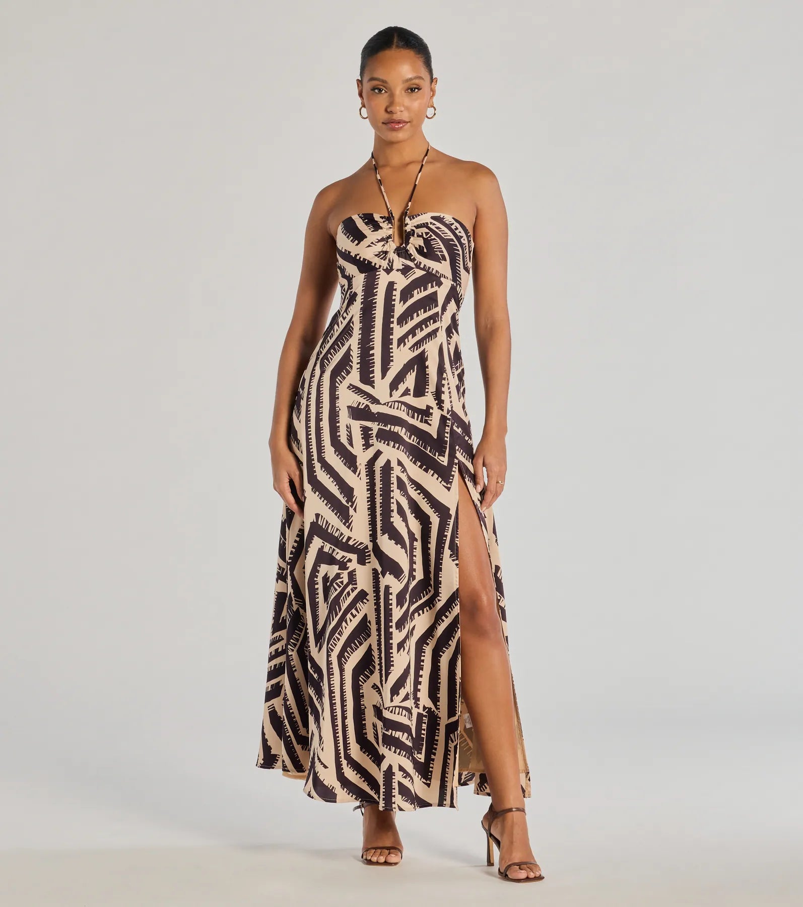 maxi dresses with hidden pocketsChic Breezes Halter Boho Satin Maxi Dress