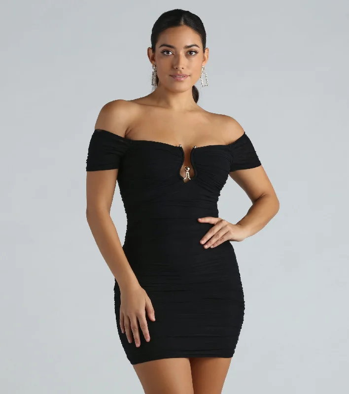 plus-size Mimi dresses in stockShow Off Mesh Off-The-Shoulder Mini Dress