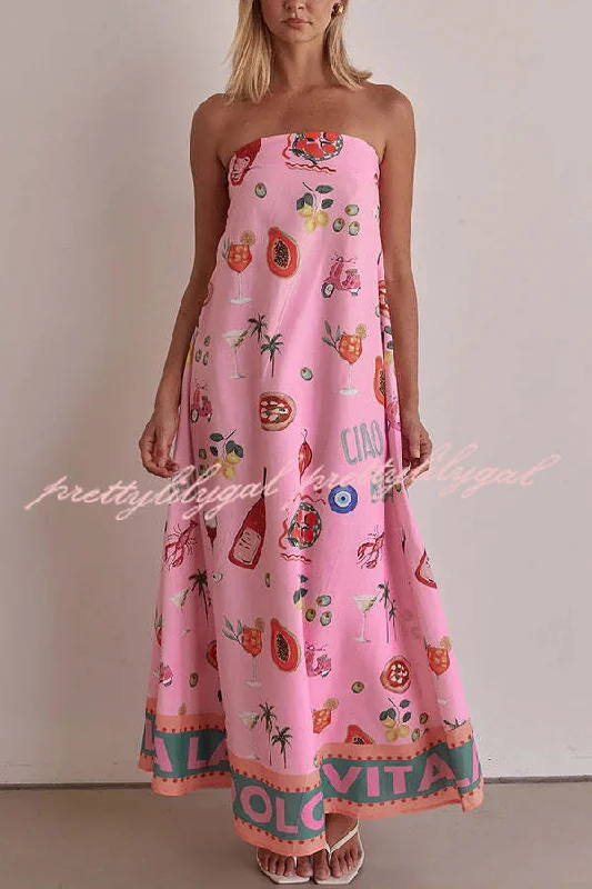 maxi dresses for everyday wearFeeling Fun Linen Blend Unique Print Off Shoulder Loose Maxi Dress