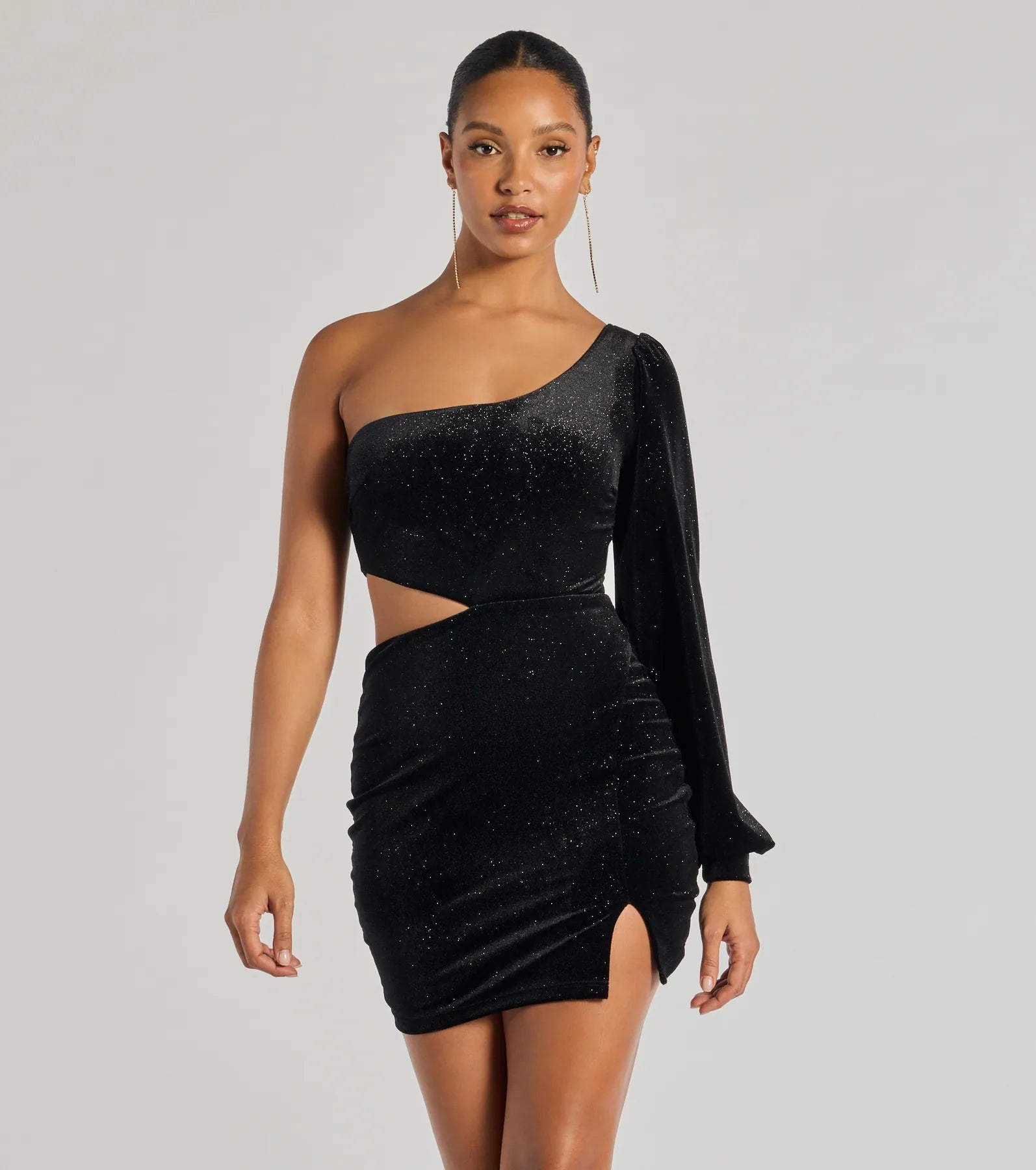 affordable Mimi dressesSpotlight Shine Long Sleeve Velvet Glitter Mini Dress