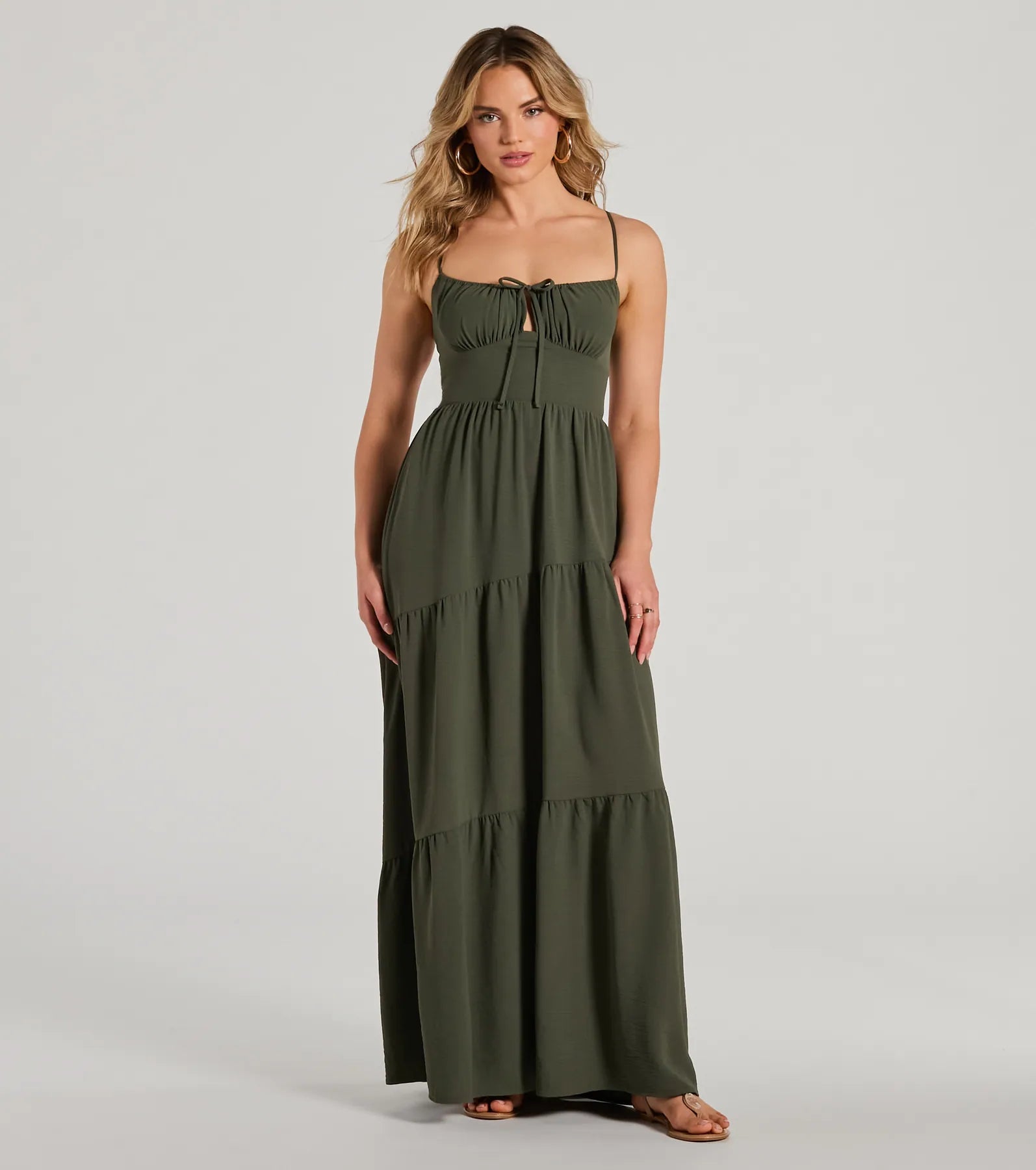 maxi dresses for womenCoastal Dream Lace-Up Ruffled Maxi Dress