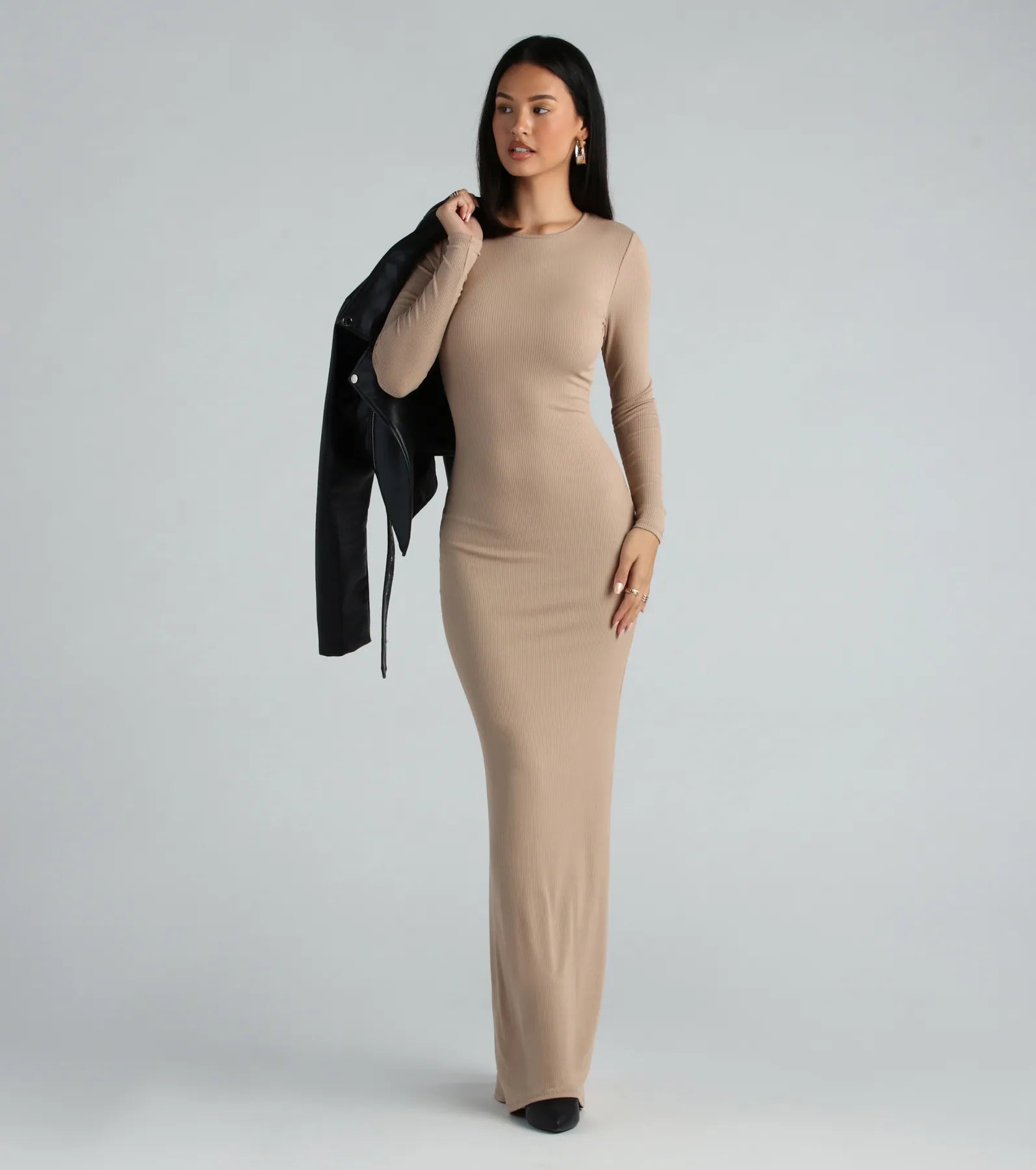 maxi dresses for bridesmaidsLooking For The One Basic Long Sleeve Maxi Dress