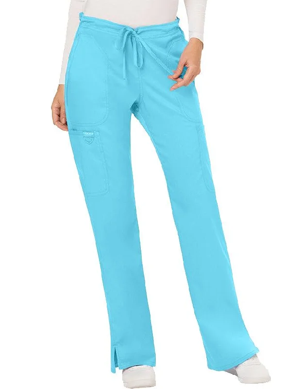 women's solid-color pantsCherokee Workwear Revolution Womens Mid Rise Moderate Flare Drawstring Pant