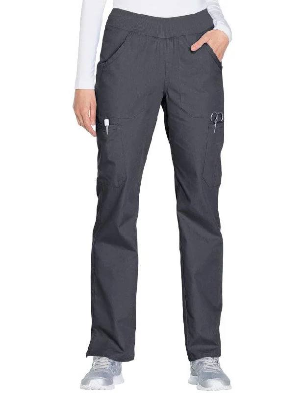 women's everyday pantsCherokee Workwear Women's Mid Rise Straight Leg Pull-on Cargo Petite Pant