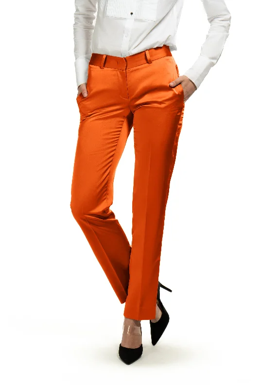 women's everyday pantsCopper Orange Satin Slim Fit Tuxedo Pants w/ Satin Back Pocket