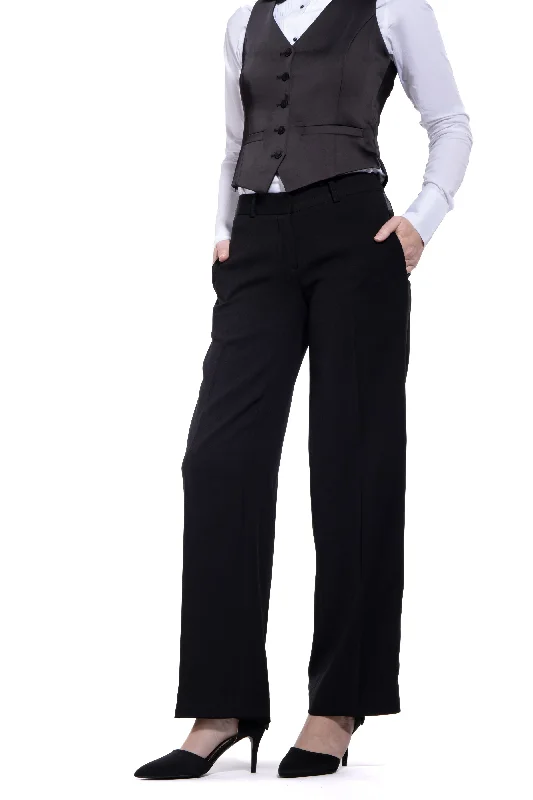 women's high-waisted pantsBlack Straight Wide Fit Tuxedo Pants w/ Satin Back Pocket