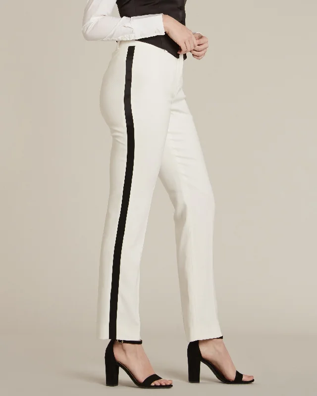 women's corduroy pantsPearl White & Black Slim Fit Tuxedo Pants