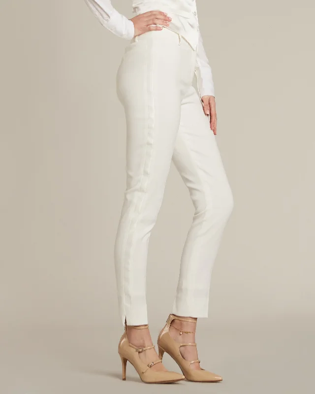 women's wool pantsPearl White Ultra Slim Fit Tuxedo Pants