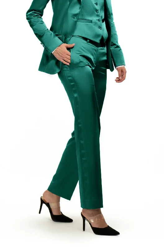 women's reversible pantsEmerald Green Satin Slim Fit Tuxedo Pants w/ Satin Back Pocket