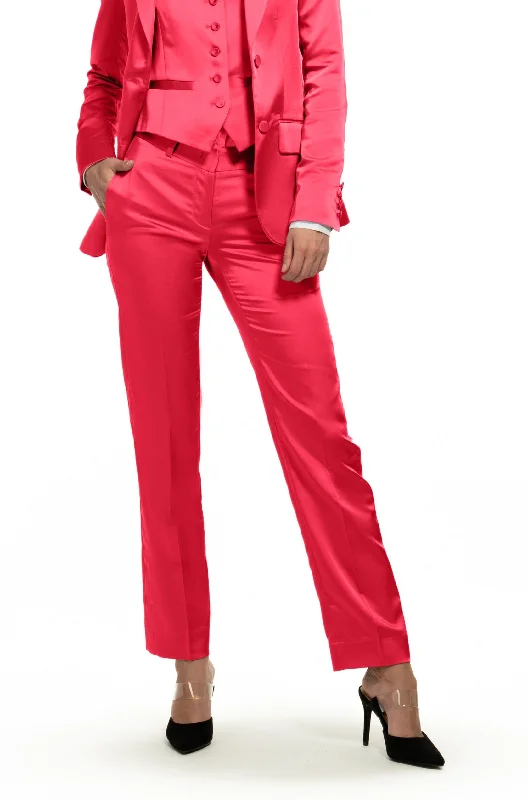 women's party pantsFuchsia Satin Slim Fit Tuxedo Pants w/ Satin Back Pocket