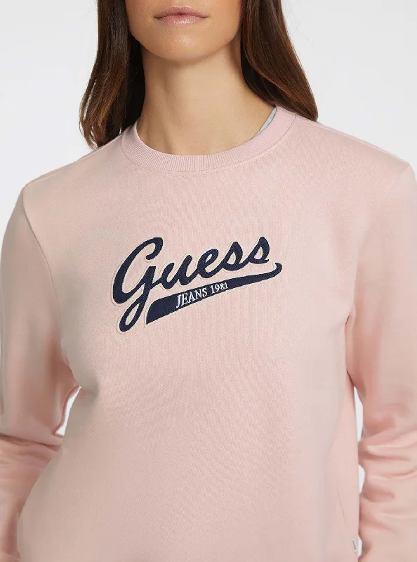 women's distressed denim pantsGuess Jeans Pink Script Logo Jumper