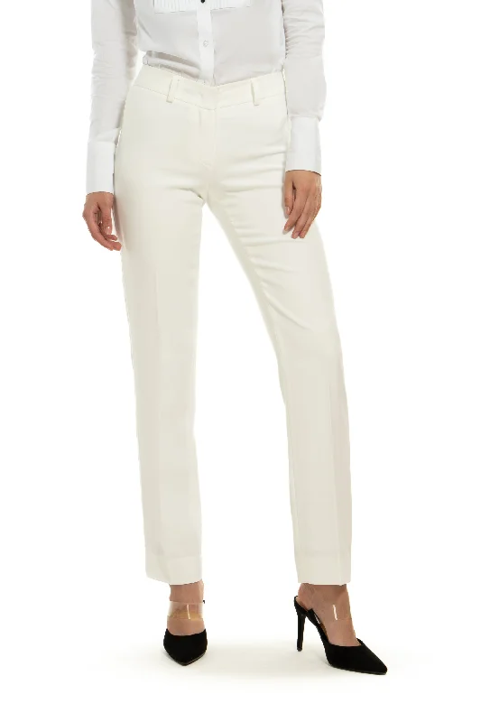 women's chic pantsPearl White Slim Fit Tuxedo Pants w/ Satin Back Pocket