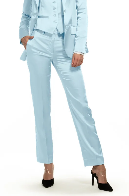 women's nursing pantsSky Blue Satin Slim Fit Tuxedo Pants w/ Satin Back Pocket