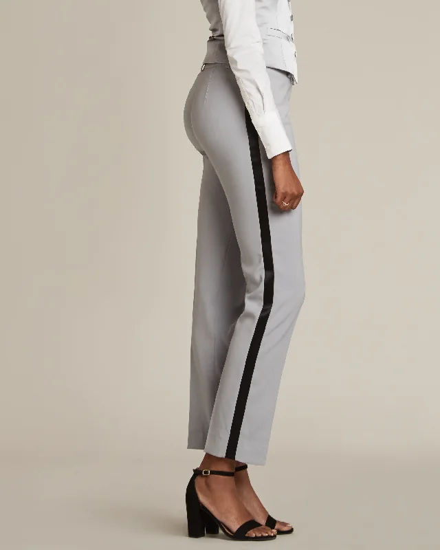 women's leggingsSilver Gray & Black Slim Fit Tuxedo Pants