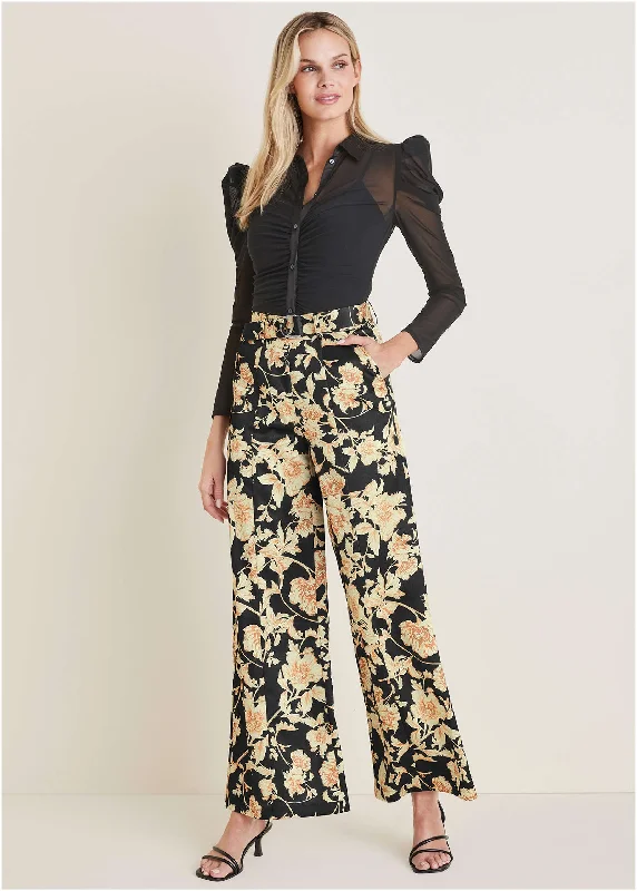 women's relaxed-fit pantsFloral Scroll Wide Leg Pant - Nouveau Roses