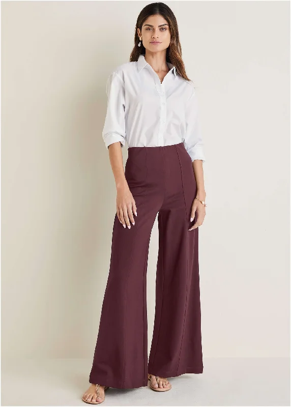 women's yoga pantsSmoothing Ponte Wide-Leg Pants - Wine