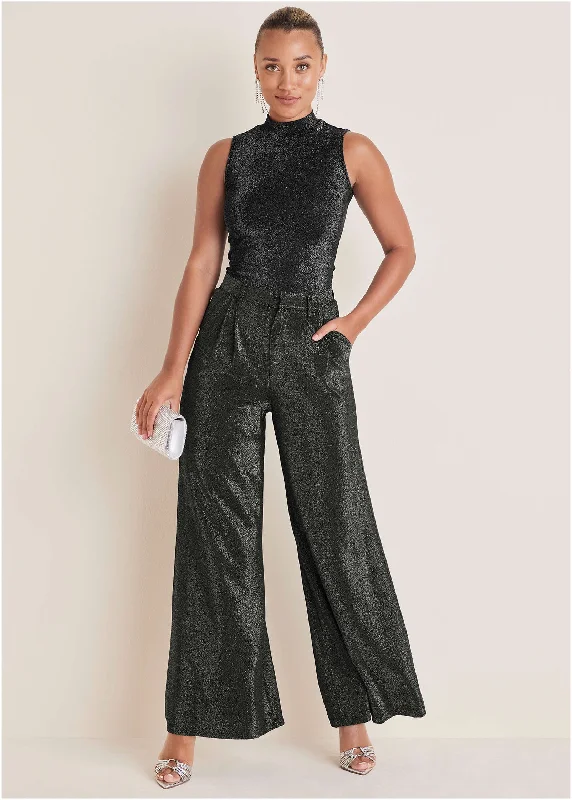 women's corduroy pantsGlitter Knit Wide Leg Pants - Jet Black Glitter Knit