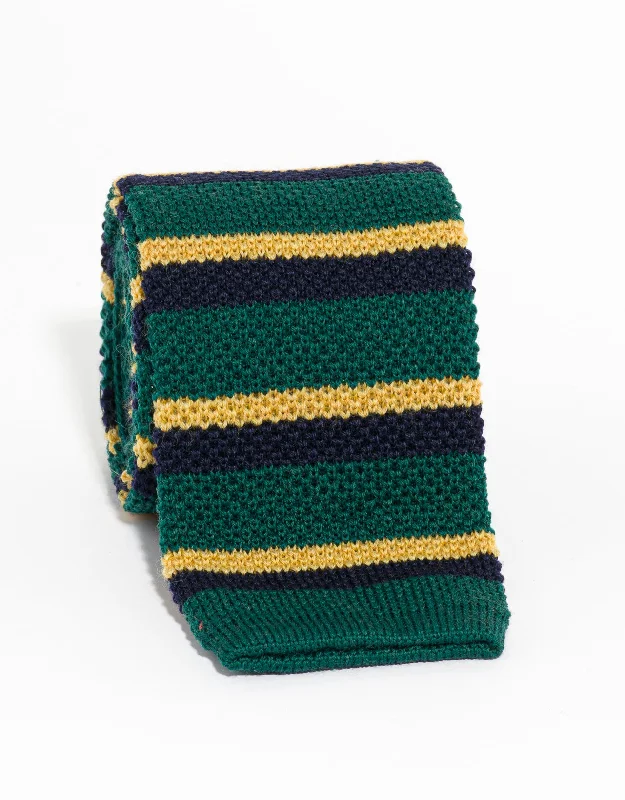 SILK KNIT TIE GREEN/NAVY/GOLD