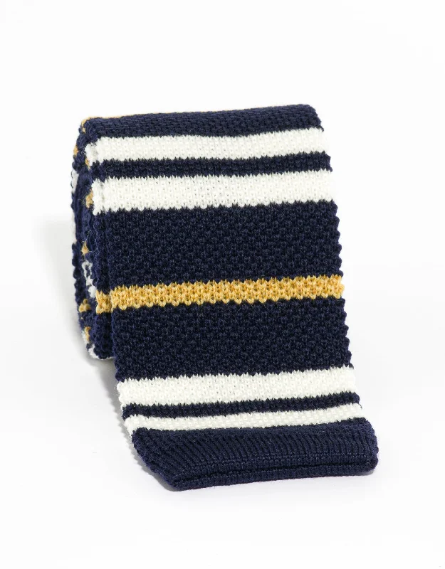 SILK KNIT TIE NAVY/WHITE/GOLD