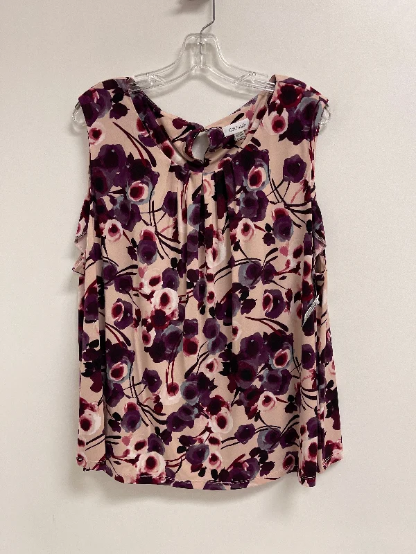 Top Sleeveless By Calvin Klein In Floral Print, Size: 3x