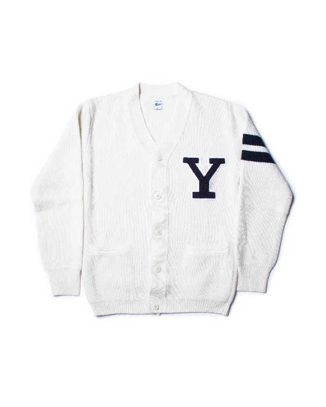 YALE WOOL VARSITY CARDIGAN - WHITE