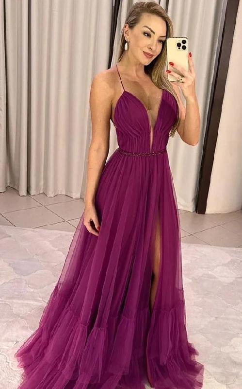 budget-friendly prom dressesA line tulle prom dresses,long graduation dress     S4063