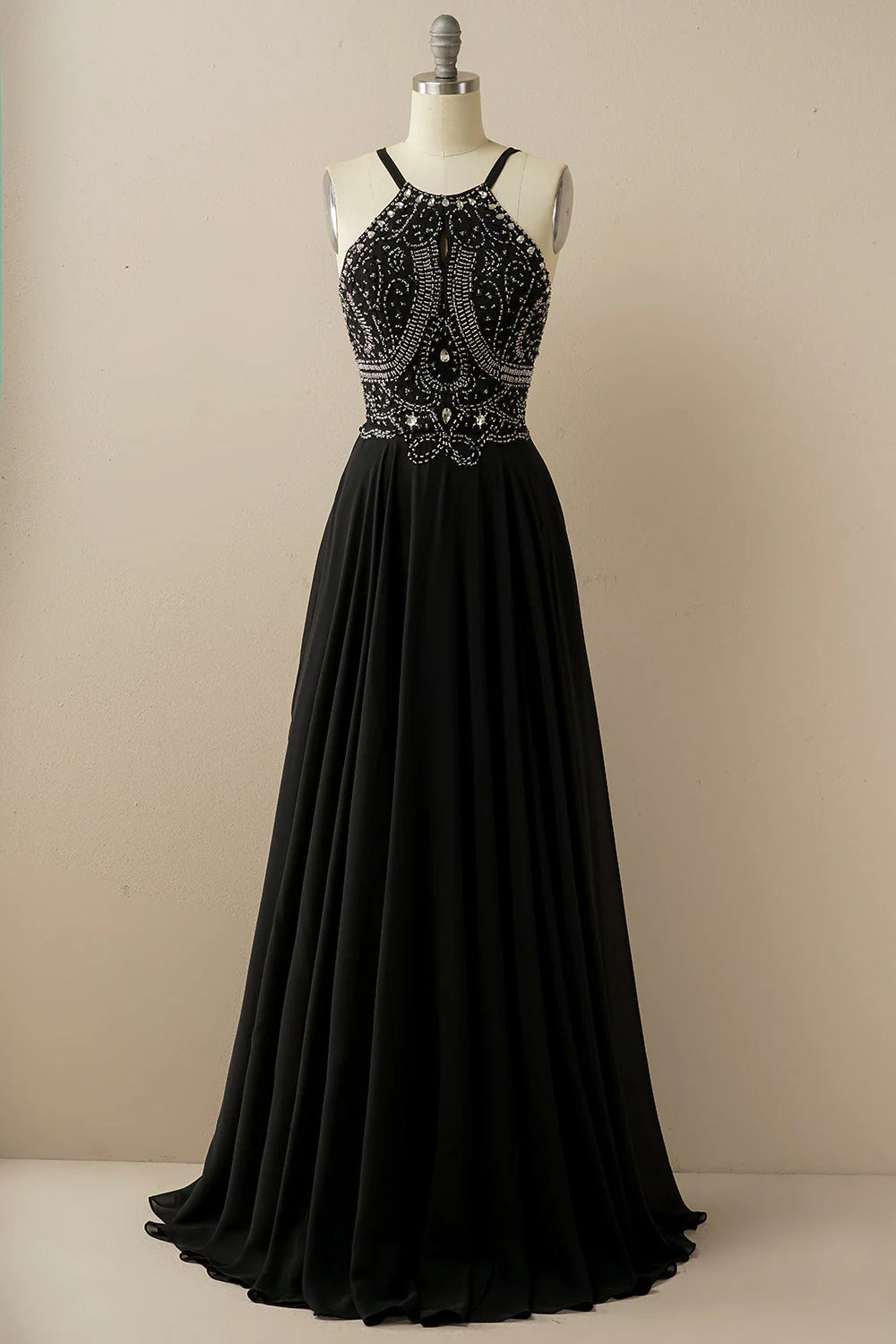 mini prom dressesAmzcw Black A Line Halter Beaded Backless Long Prom Dress prom dresses with long sleeves