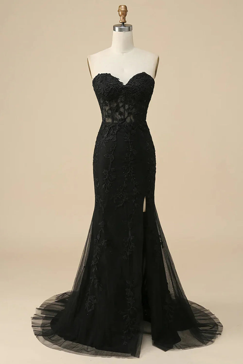 prom dresses with pocketsAmzcw Black Corset Sweetheart Long Lace Mermaid Prom Dress with Slit