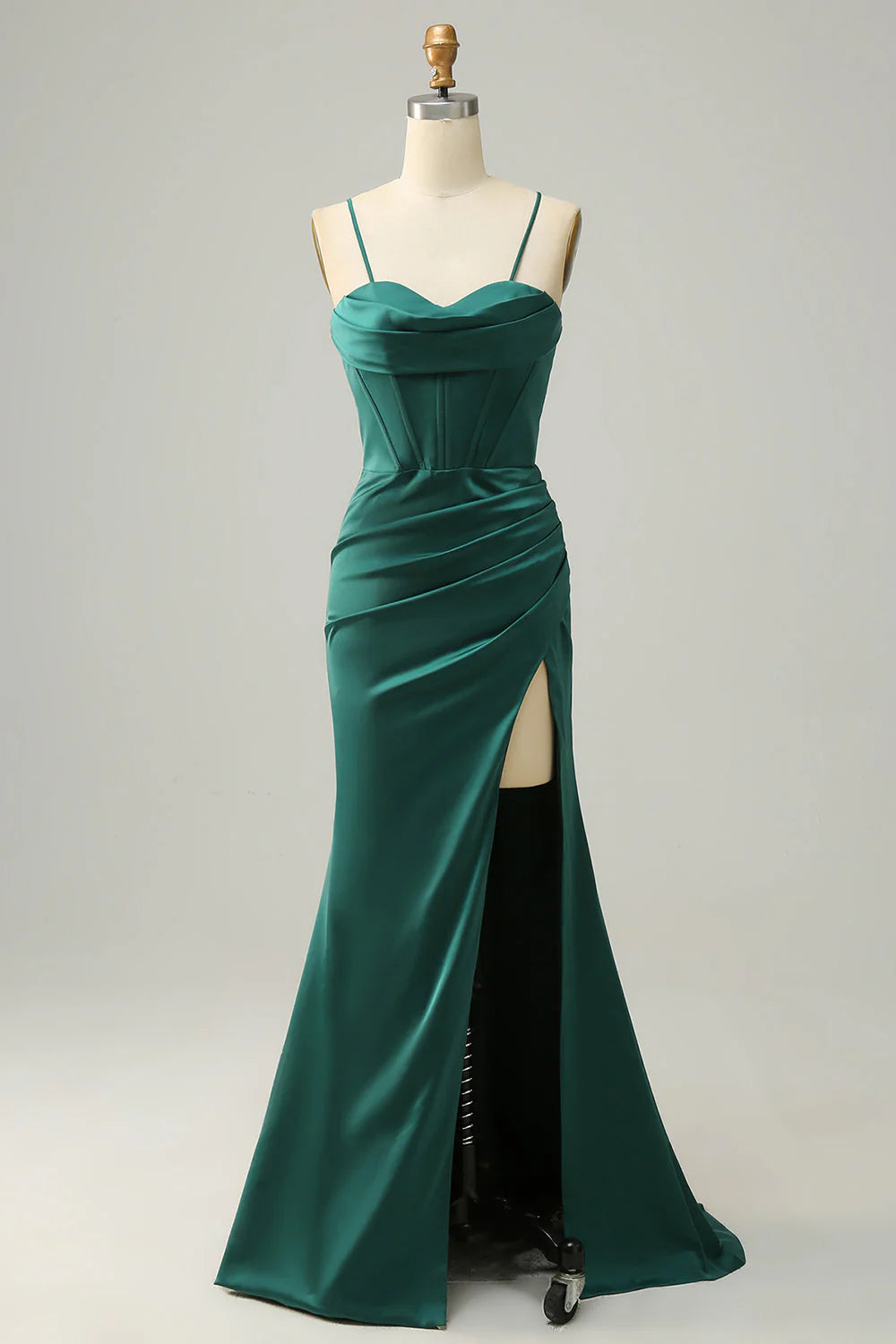 sequined prom dressesAmzcw Dark Green Mermaid Spaghetti Straps Long Prom Dress With Slit prom dresses with long sleeves