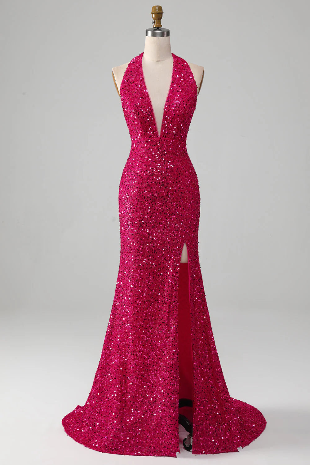 prom dress inspiration galleriesAmzcw Fuchsia Mermaid Halter Backless Sparkly Sequin Prom Dress With Slit prom dresses with long sleeves