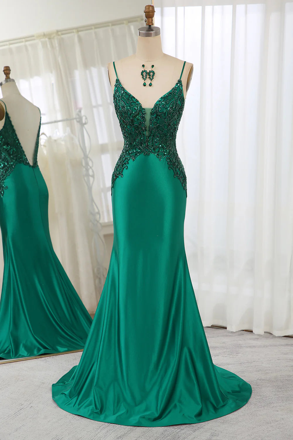 floral prom dressesAmzcw Glitter Dark Green Mermaid Backless Prom Dress With Beaded Appliques prom dresses with long sleeves