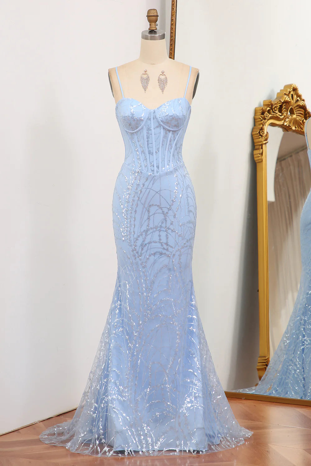 cap sleeve prom dressesAmzcw Glitter Light Blue Mermaid Long Prom Dress With Sequined Appliques prom dresses with long sleeves