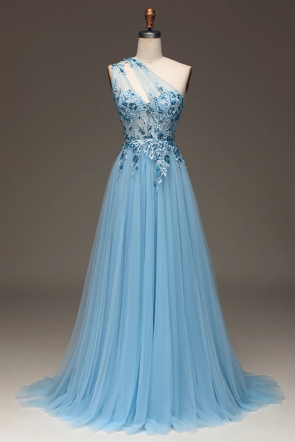 prom dress inspiration galleriesAmzcw Light Blue A-Line One Shoulder Sequin Prom Dress with Appliques