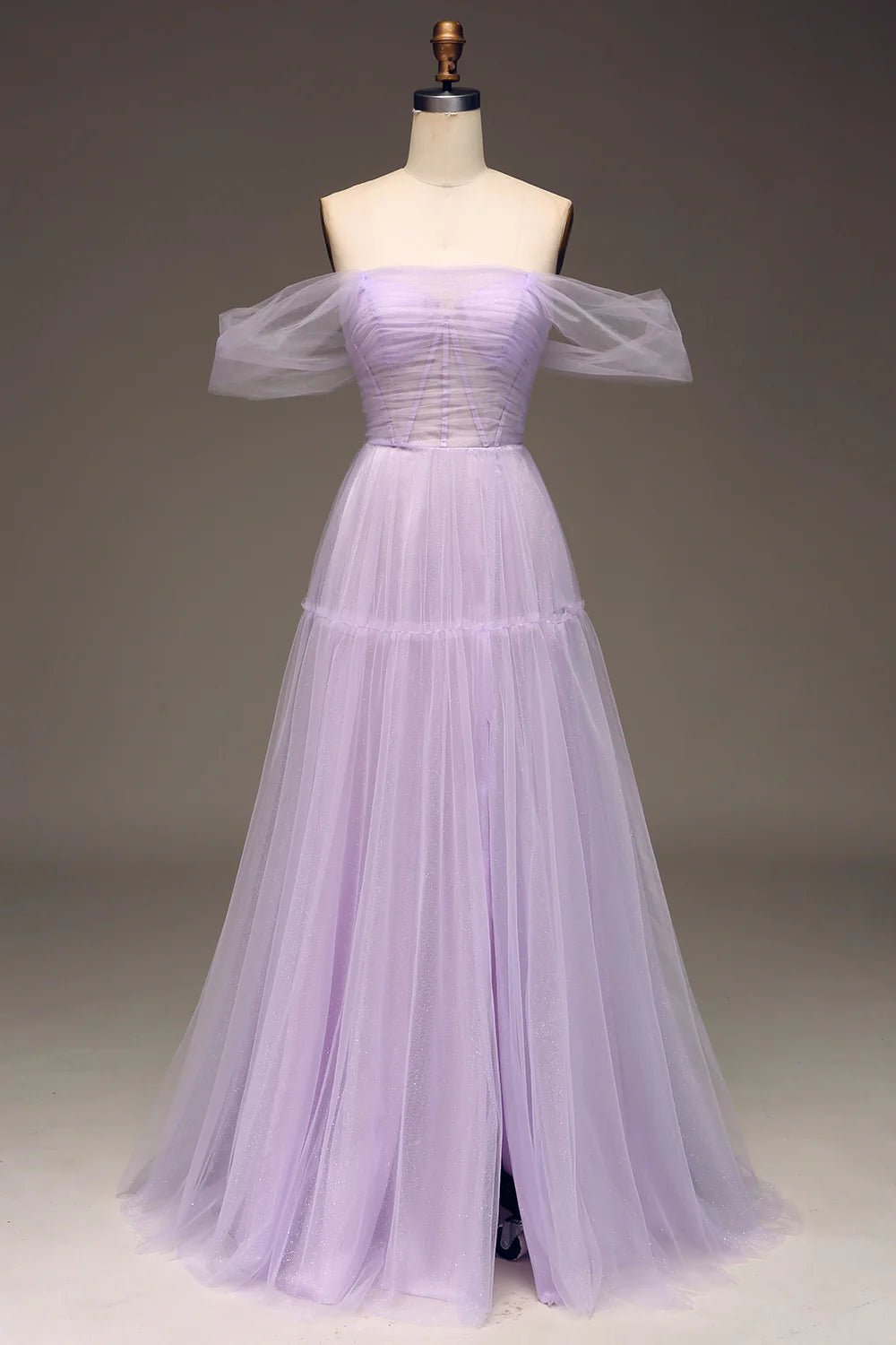 prom dress style guidesAmzcw Lilac Off the Shoulder A Line Tulle Princess Prom Dress With Slit