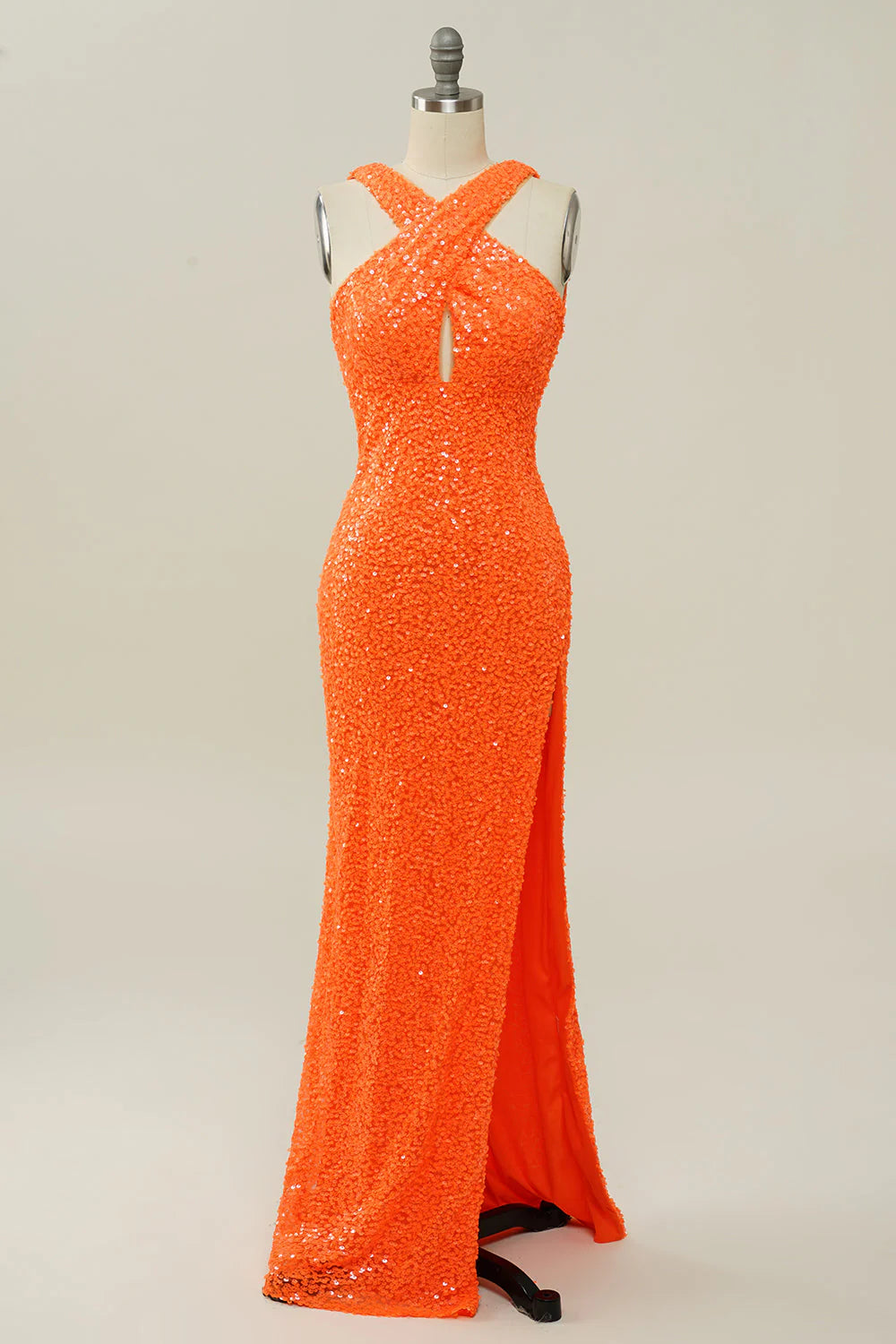 classic prom dressesAmzcw Orange Sheath Halter Sequined Backless Mermaid Prom Dress prom dresses with long sleeves