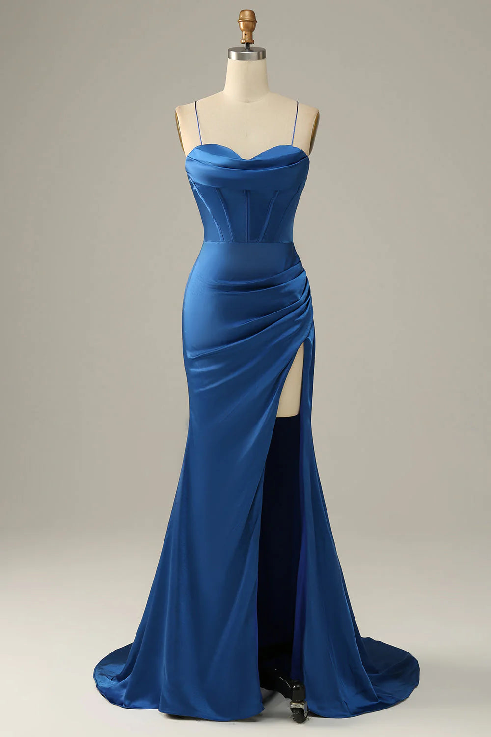 mid-length prom dressesAmzcw Royal Blue Mermaid Spaghetti Straps Long Prom Dress With Slit prom dresses with long sleeves