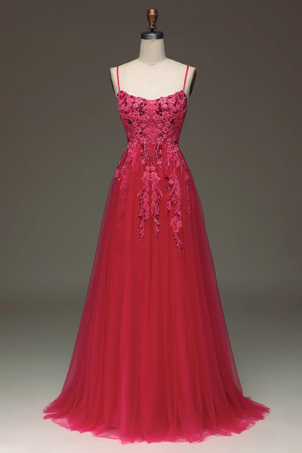 prom dresses with floral embroideryAmzcw Spaghetti Straps A Line Red Prom Dress with Appliques