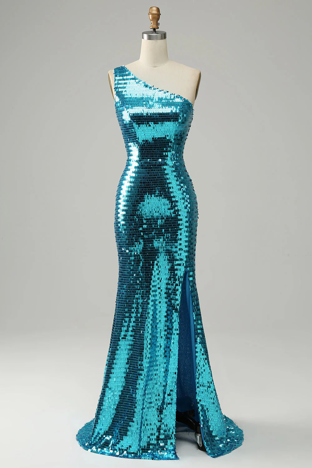 cap sleeve prom dressesAmzcw Sparkly Blue Sequins One Shoulder Long Prom Dress with Slit prom dresses with long sleeves