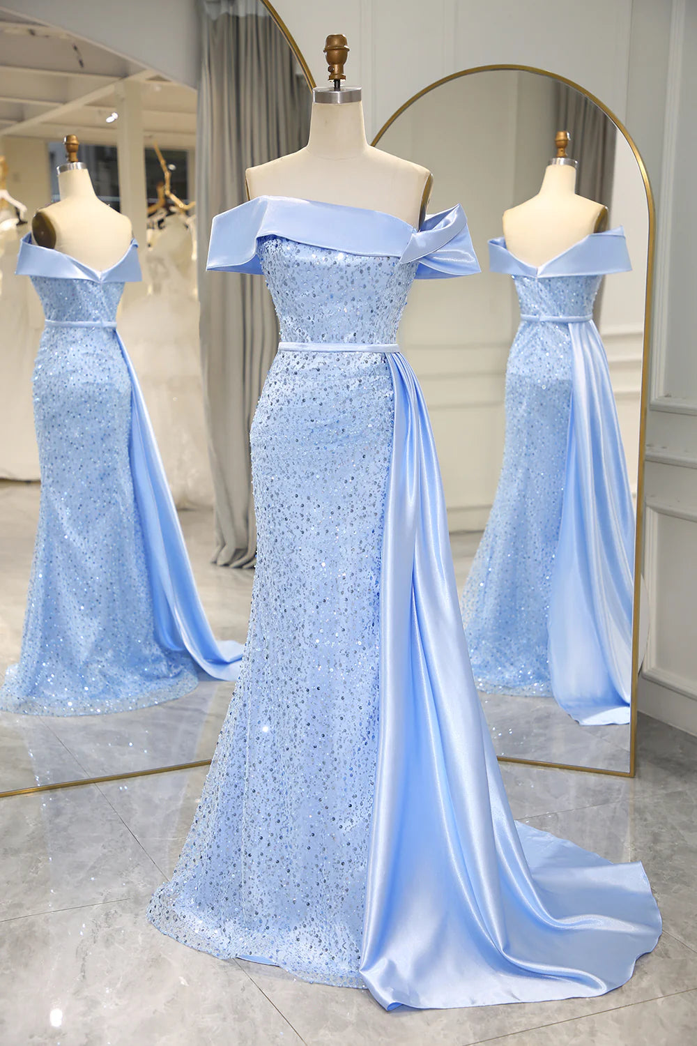 mid-length prom dressesAmzcw Sparkly Light Blue Long Sequin Strapless Prom Dress With Slit prom dresses with long sleeves