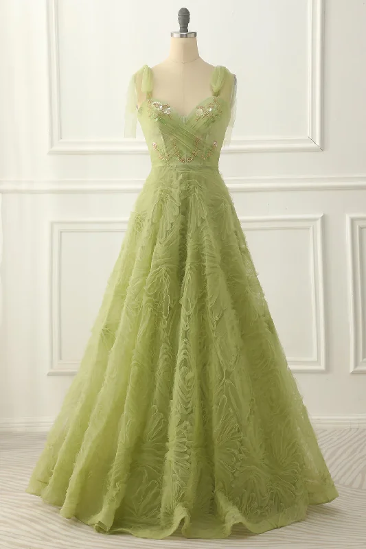 prom dresses with beaded accentsLight Green Tulle A-Line Prom Dress With Beading     S5097