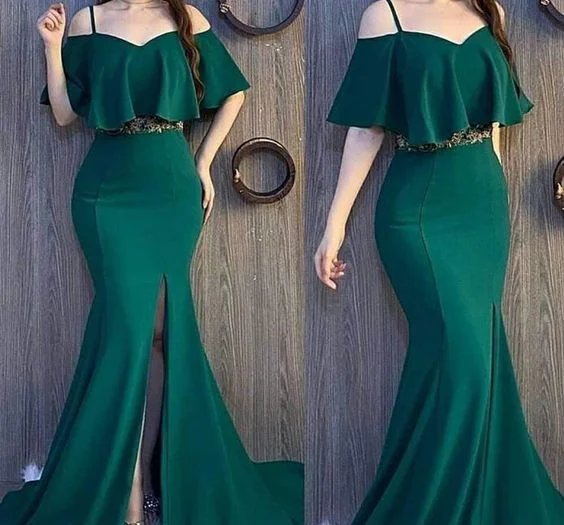 prom dresses for fallOff Shoulder Green Long Prom Dress       S3673