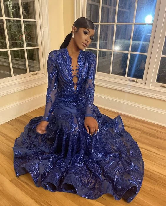 affordable prom dressesRoyal Blue Meramid Sequins Sparkly Prom Dress       S3718